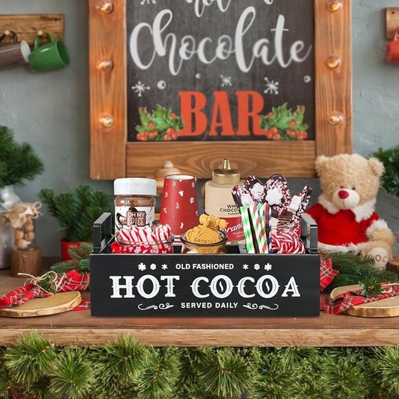 NEW Hot Chocolate Bar Organizer with Handle, Farmhouse Hot Cocoa Bar Supplies - Picture 4 of 8